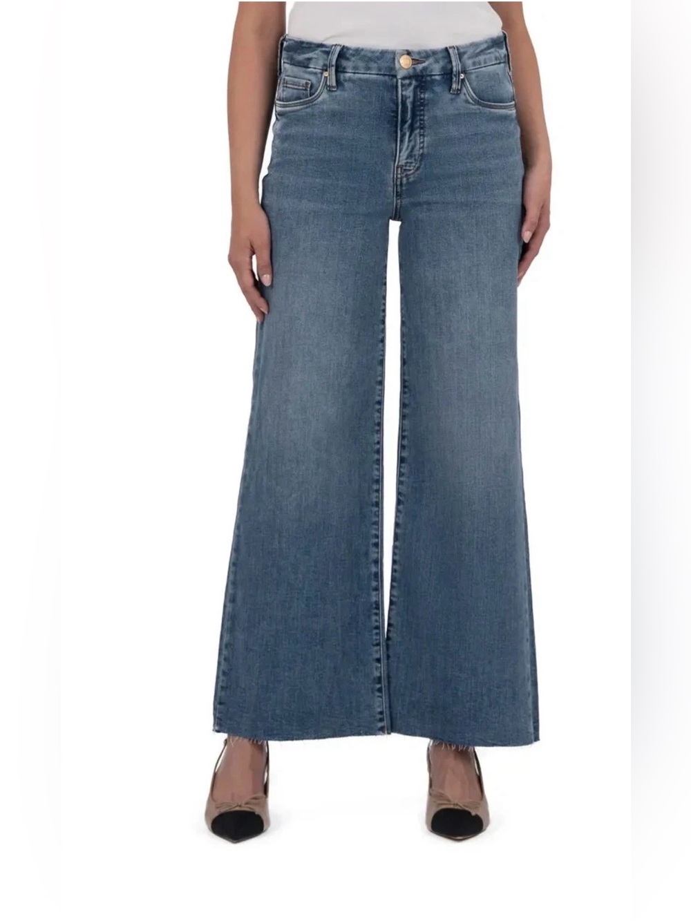 NEW KUT from the Kloth Meg Fab Ab High Waist Raw Hem Ankle Wide Leg Jeans